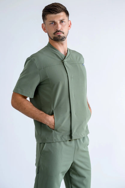 bluza medyczna męska rozpnana w kolorze khaki