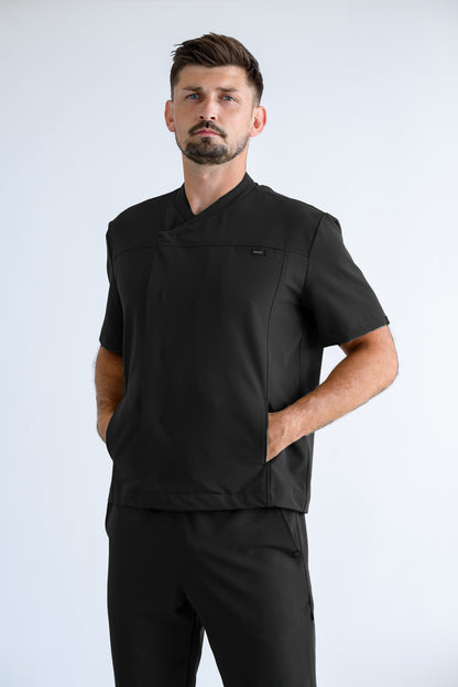 bluza medyczna męska czarna zapinana z boku na napy