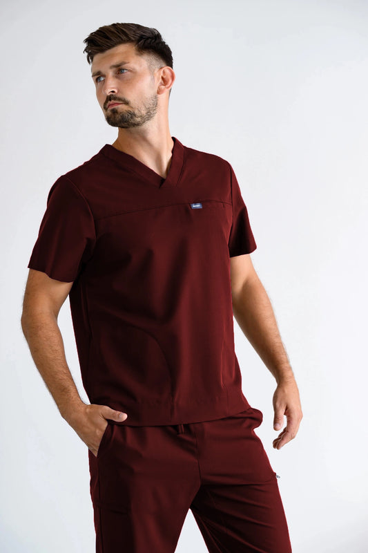 Bordowa bluza medyczna męska REGAL z dekoltem V
