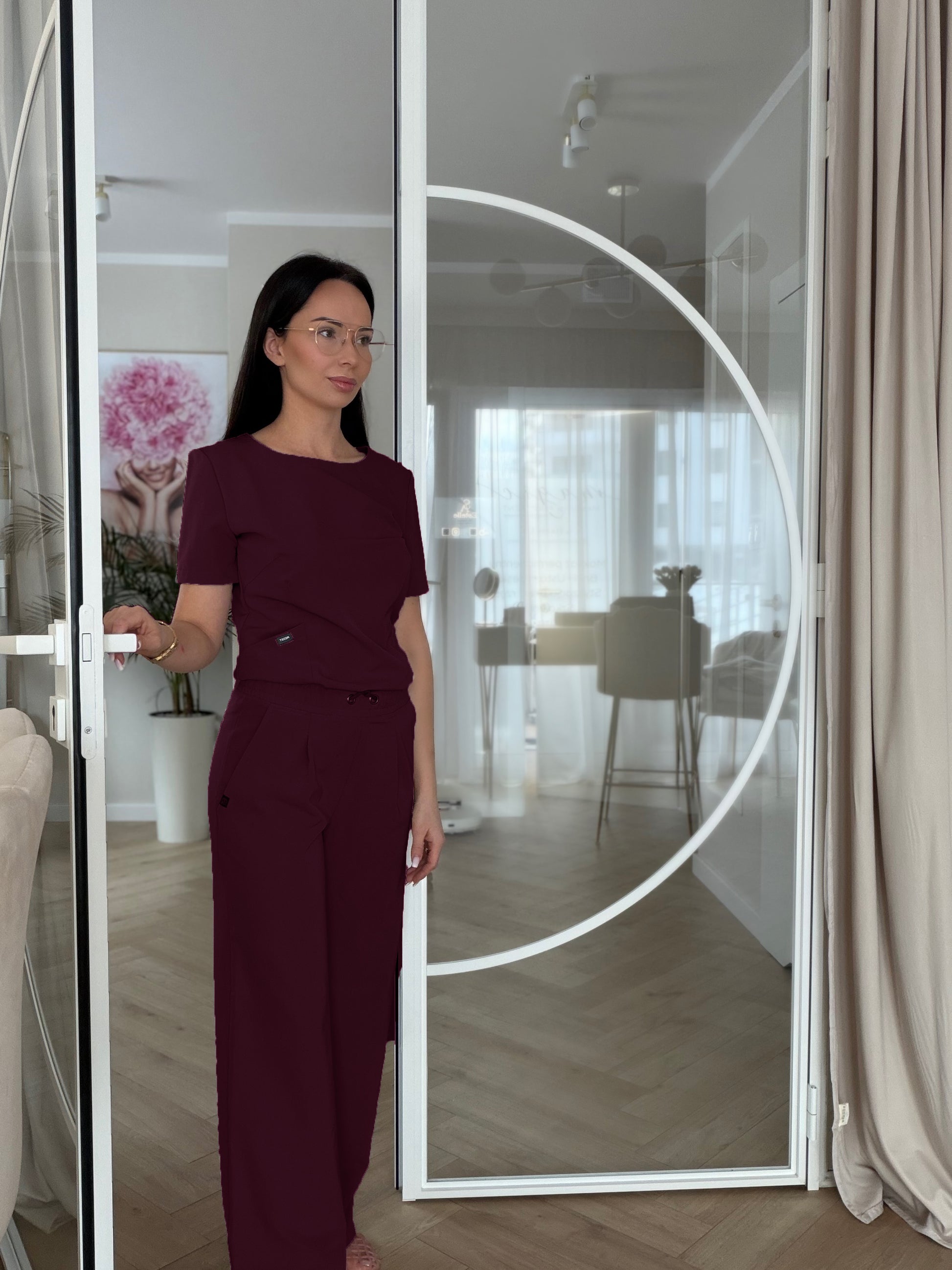 Bluzka medyczna damska SYDNEY w winnym kolorze sangria